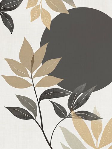 Abstracte Bladeren met Grafische Zon in Natureltinten