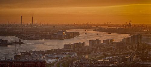 Le port de Rotterdam au coucher du soleil (Panorama)