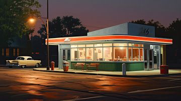 Vintage Amerikaanse diner restaurant jaren vijftig van Vlindertuin Art