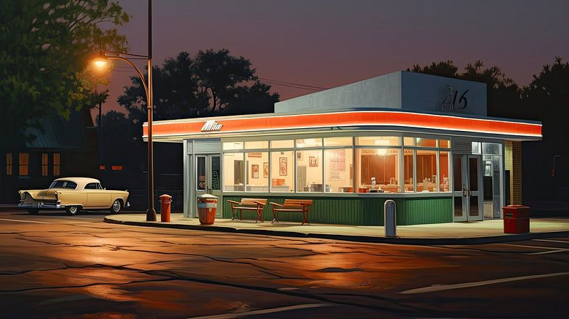 Amerikanisches Diner-Restaurant aus den 1950er Jahren von Vlindertuin-Art