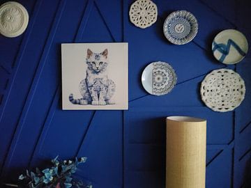 Klantfoto: Zittende poes in Delfts Blauw van Lauri Creates