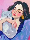 Gouache woman with cat by Kunstkabinet thumbnail