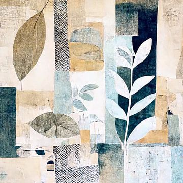 Mixed media leaves in blue beige by Color Square