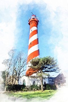 Aquarelafbeelding van de Westerlichttoren in Haamstede, Schouwen-Duiveland, Zeeland van Danny de Klerk