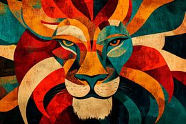 Farbenfrohes Löwenporträt im Abstract-Stil von Poster Art Shop