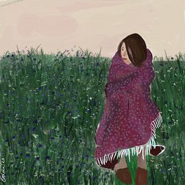 Woman in a Wildflower Field by Osheensgallery