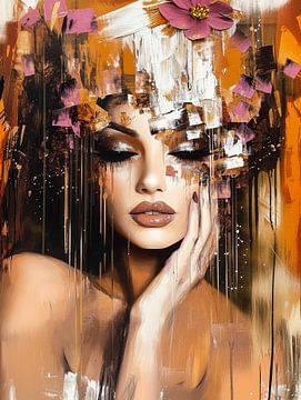 Mystieke Vrouw met Bloemen van Your unique art