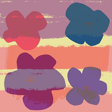 Flowers. Pop art. Modern colorful botanical in pink, lilac, blue by Dina Dankers