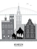 Skyline illustratie stad Nijmegen zwart-wit-grijs