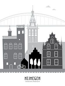 Illustration de la ligne d'horizon de la ville de Nijmegen noir-blanc-gris sur Mevrouw Emmer