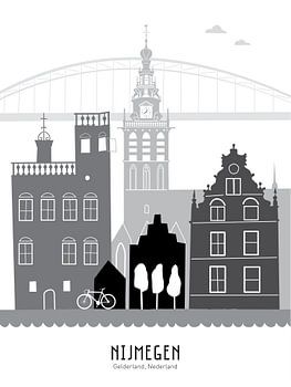 Skyline illustration city Nijmegen black-white-grey