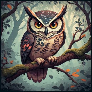 Mystical Owl Wall Art – Enchanted Forest Fantasy Illustration