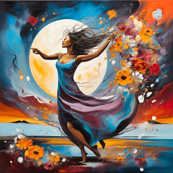 Gemälde einer tanzenden Frau mit Blumen von The Photo Artist