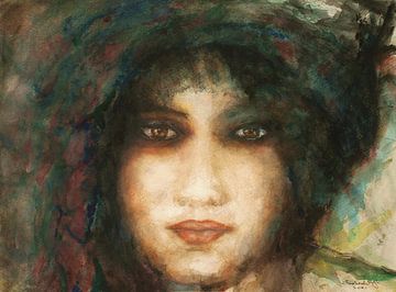 Portrait of an Arab woman. Watercolour hand-painted. by Ineke de Rijk