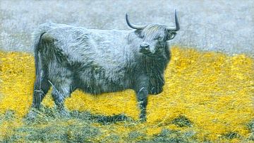 Schotse Hooglander in Van Gogh kleuren van Reina Nederland in kleur