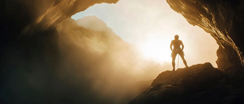 Mysterious cave with sunbeams by Poster Art Shop