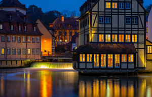 Fachwerkhäuser in Bamberg bei Nacht, Oberfranken, Bayern, Deutschland, Europa