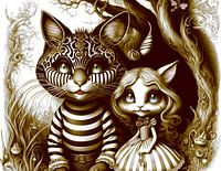 Alice in Wonderland en de Cheshire Cat in sepia