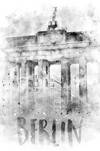 Monochroom Art BERLIN Brandenburger Tor | Aquarel
