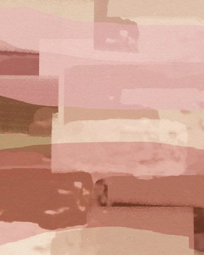 Abstract landschap. Lijnen in roze beige, bruin.