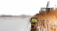 Mühle in der Landschaft am Wasser an einem nebligen Tag - b von Marcel Kieffer Miniaturansicht