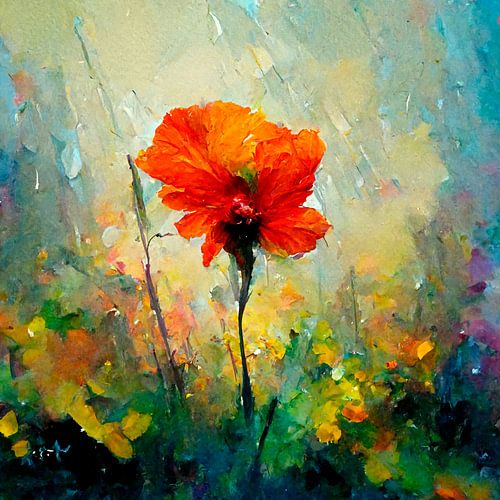 Beautiful oil painting of a poppy