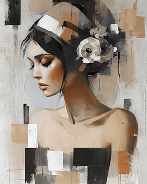 Modern chic en abstract portret in aardetinten van Carla Van Iersel