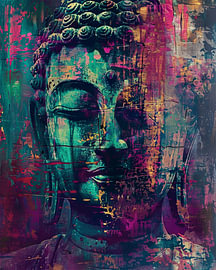 Neon-Erleuchtung – Modernes neo-expressionistisches Buddha-Porträt von Ekaterina Veselova