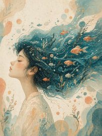 Golvend oceaanhaar met visfantasie