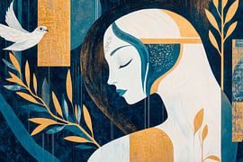 Woman with bird by Poster Art Shop