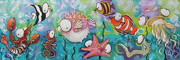 Vrolijke Visjes onder water in Acryl Cartoon stijl van Lineke Lijn