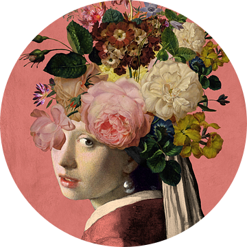 Meisje met de Parel - the Floral on Pink Edition van Marja van den Hurk