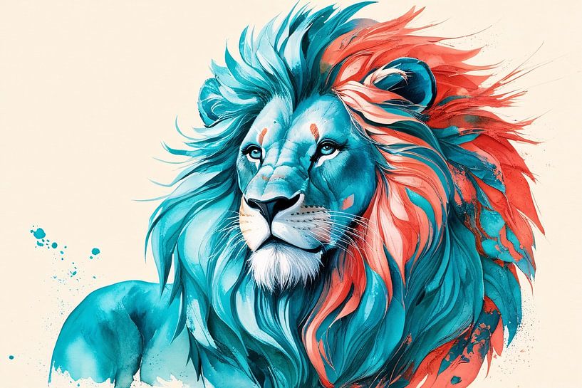 Lion majestueux à l'aquarelle par Art & Soul Creations