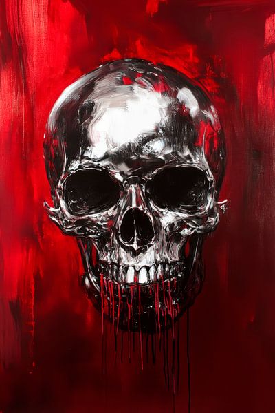 Shiny skull against a red background by Poster Art Shop