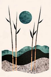 Bamboo landscape with moon motifs by Poster Art Shop