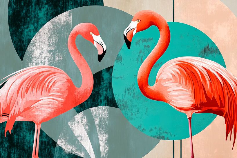 Flamingos in modern geometric style by Poster Art Shop
