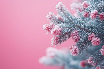 Frostige Bloesem - Ijzige Dennentakken met Roze Accenten - Kerst van Eva Lee