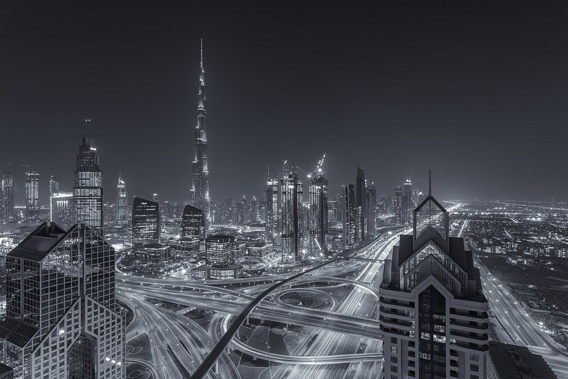 Dubai by Night - Burj Khalifa en Downtown Dubai - 7 van Tux Photography