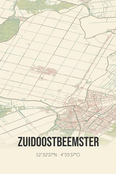 Vieille carte de Zuidoostbeemster (Hollande du Nord) par Affiches de lieux