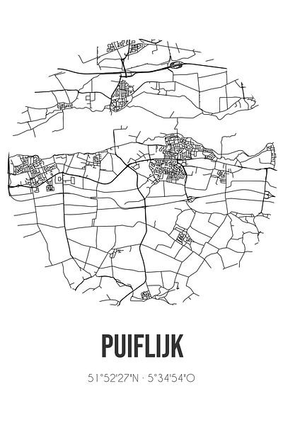 Puiflijk (Gelderland) | Map | Black and White by Prints of Place
