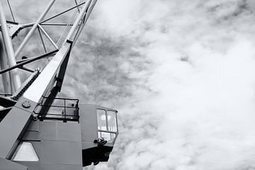Vintage black white harbor crane by Jan Brons