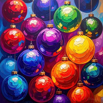 Floating Christmas baubles - pastose festivity between light, colour and poetic space (2 of 3) by AidasignArt