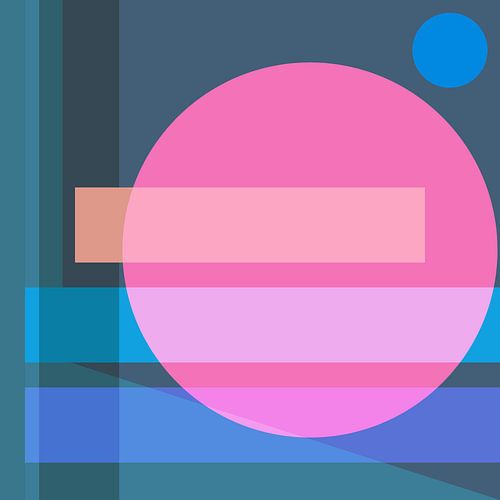 70s Retro abstract landschap in neonroze, blauw, groenblauw.