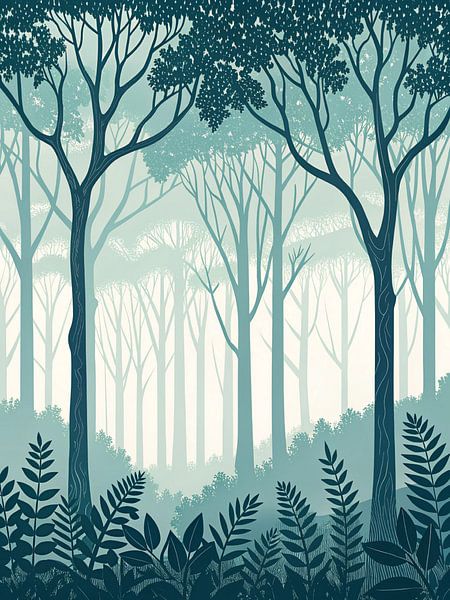 Forêt sereine de Sarcelles : Une peinture numérique paisible d'une forêt luxuriante par Artistic