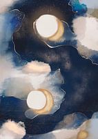 Golden sun and moon abstract blue