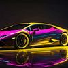 Lamborghini Huracán - Dunkle Cyberpunk Neon Performance Kunst von MIROKKU
