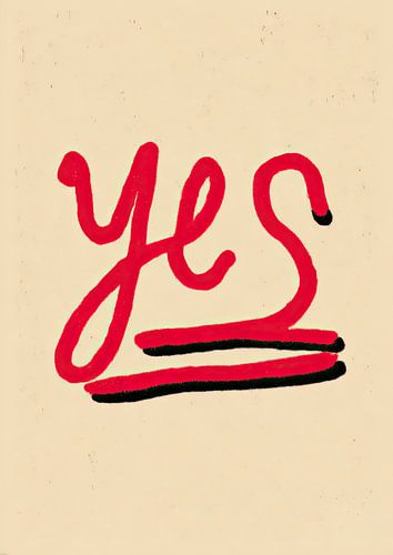 Minimalist calligraphy – Yes in red