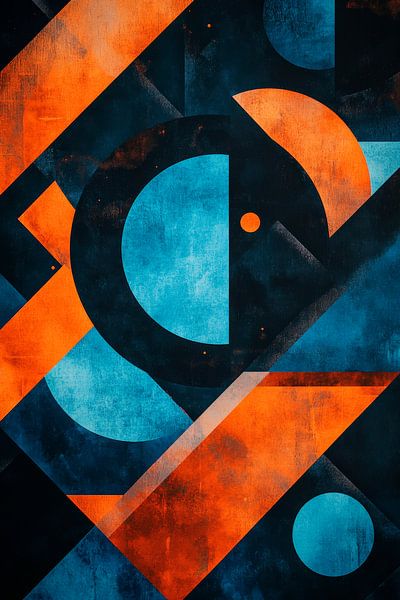Geometric play in blue and orange by Poster Art Shop