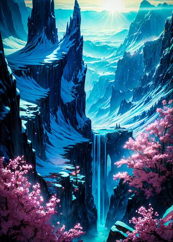 Montagne enneigée avec des cerisiers en fleurs Sakura Japon