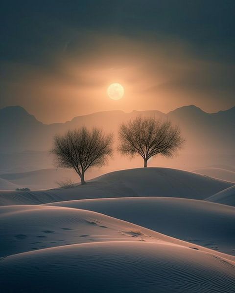 Woestijnboom in de schaduw van de maan van fernlichtsicht